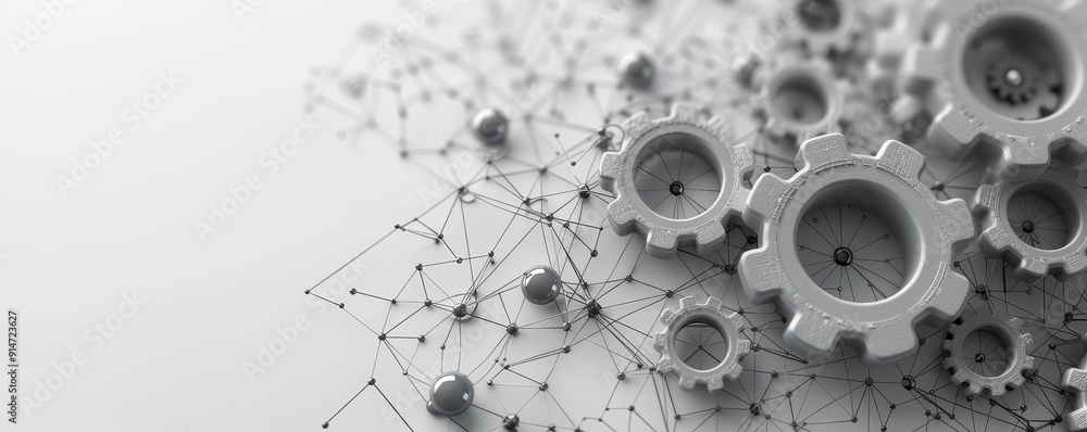 Poster futuristic gray gears and tech elements abstract background illustrating generative ai in digital te