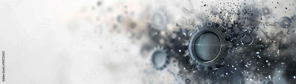 Poster futuristic generative ai technology concept with abstract gray gears on white background