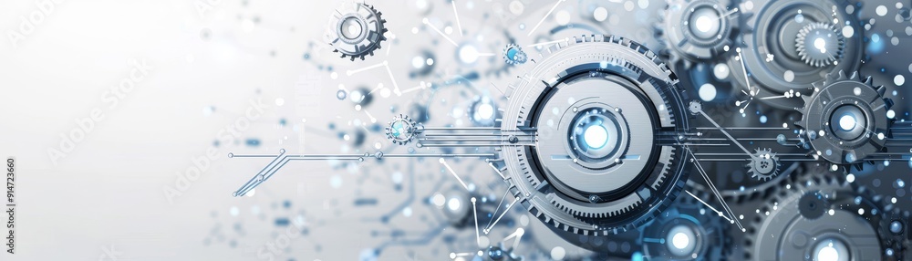 Poster futuristic generative ai technology - abstract gray gears and elements on white background