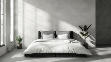 A white bed with a black headboard and a black footboard