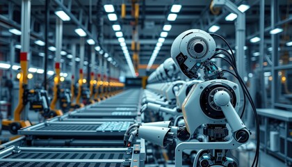 Obraz premium Robotic Assembly Line in Factory.