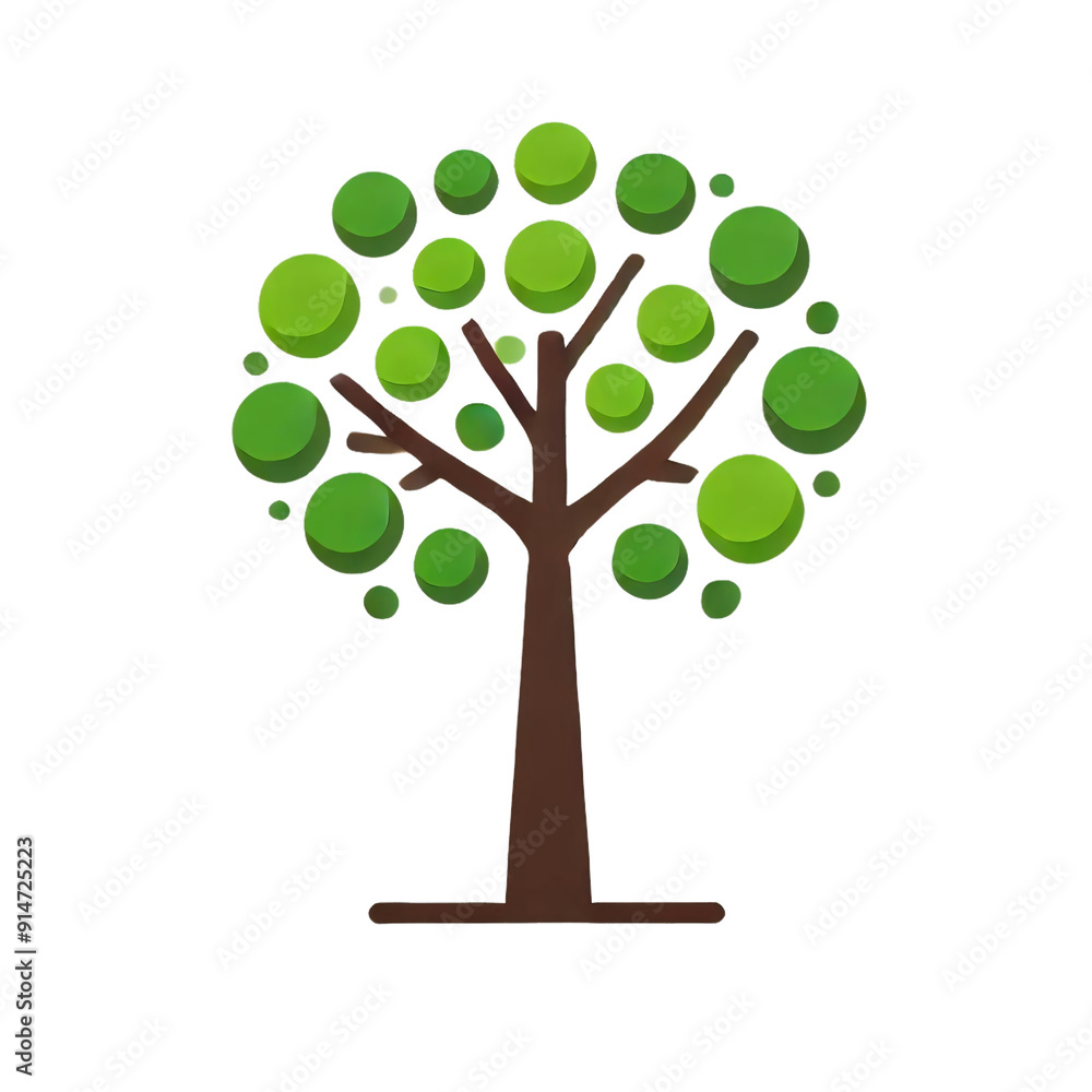 Poster a simple, stylized tree featuring a slender brown trunk that splits into several branches, each supp