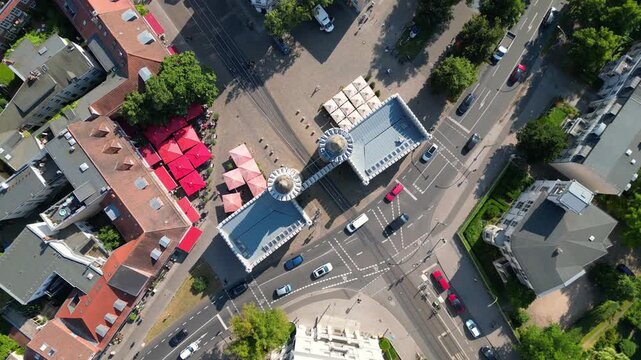 Nauener tor gate standing in potsdam city. Marvelous aerial view flight drone