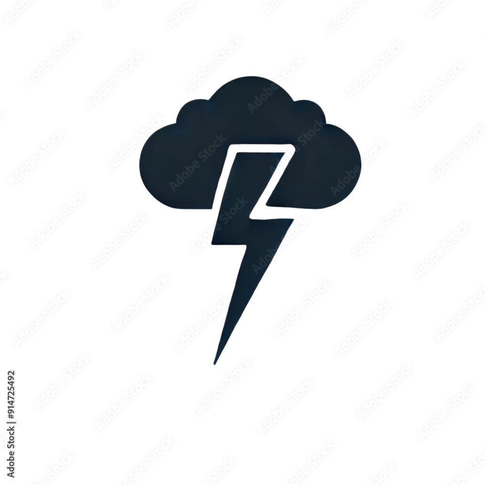 Poster a simple, modern icon representing a weather phenomenon with a cloud and a lightning bolt on a trans