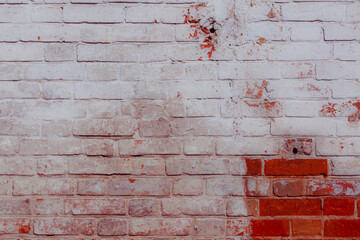 ДаНет
Old grungy red brick wall. Free space for an inscription. Fragment of a wall with bumps and peeling paint.
