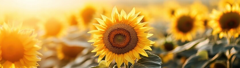 Naklejka premium A vibrant sunflower field in full bloom stretching as far as the eye can see
