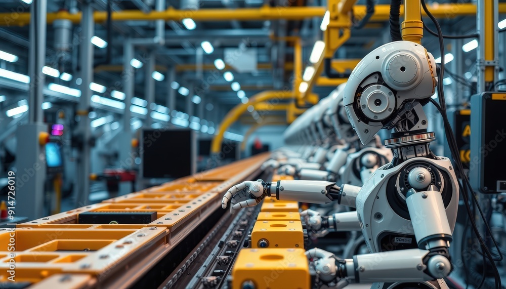 Poster robots working on a production line.