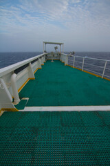View of the bridge wing of a ship at sea