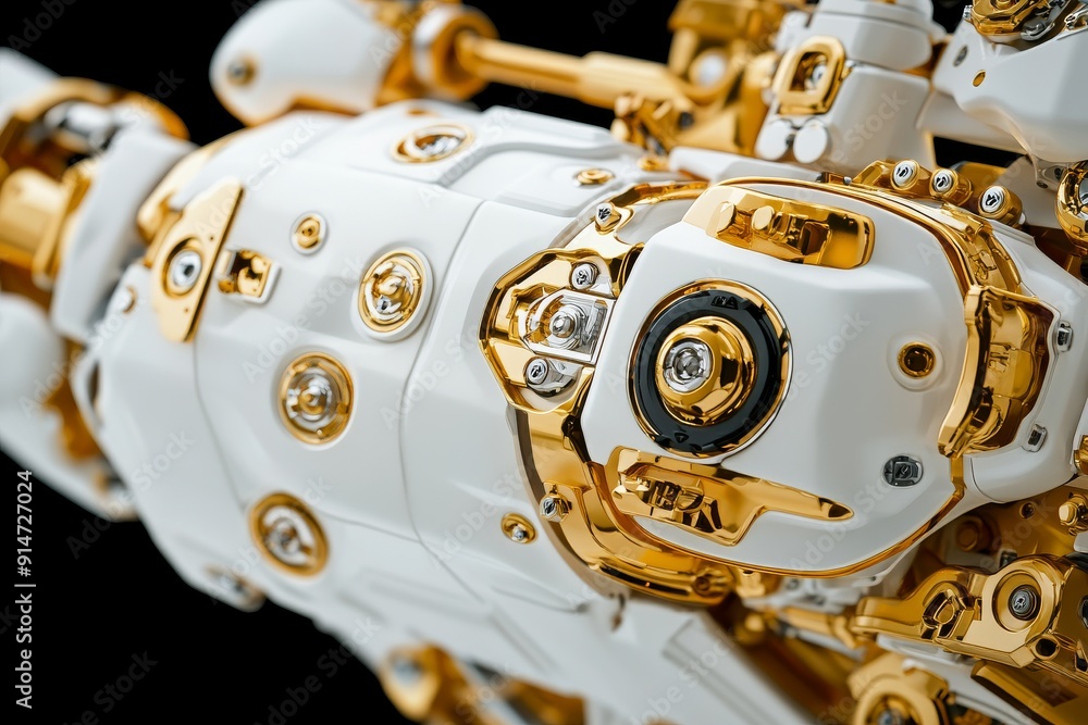 Poster gold and white robotic torso symbolizing luxury and advanced technology in humanoid robotics