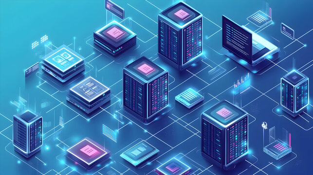 Virtualization in Information Technology - An illustration of virtual servers and machines running multiple operating systems and applications, optimizing IT resources --ar 25:14 --v 6.1