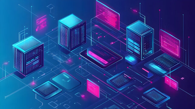 Virtualization in Information Technology - An illustration of virtual servers and machines running multiple operating systems and applications, optimizing IT resources --ar 25:14 --v 6.1