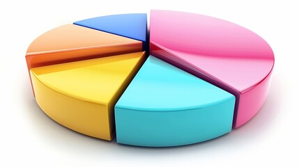 Obraz premium A 3D pie chart with various segments representing different financial data, isolated on a white background.