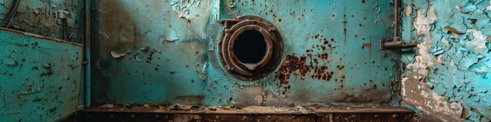 Aged and corroded air filtration and ventilation system in deserted Soviet bunker