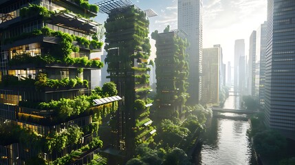Obraz premium Green Cityscape: A Futuristic Vision of Urban Greenery