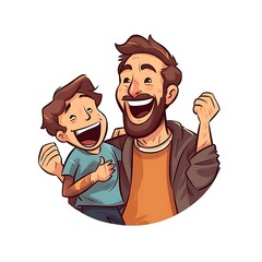 Obraz premium A Happy Father And Son Laugh Together In Cartoon Style Illustration
