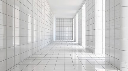 White tiled perspective view with grid line texture for bathroom, kitchen, or laundry room decor and product display.