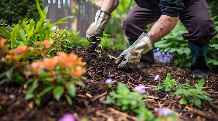 Fototapeta premium Close Up of Hands Planting a Seedling in a Garden