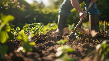 Gardening in the Sunlight: A Farmer Cultivates the Soil