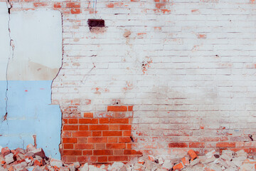 Textured brick wall for seamless background. Vintage design element. Copy space. Retro wallpaper. Use for display products.