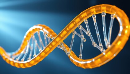 Obraz premium 3D DNA Model on a Blue Background.