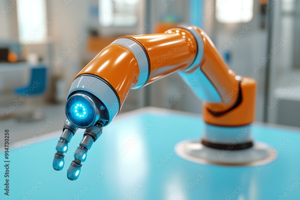 Poster high tech robotic arm in a modern laboratory setting showcasing advanced automation and engineering 
