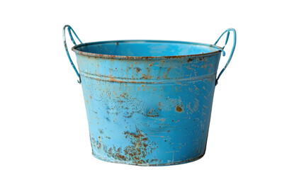 Blue metal bucket on transparent background