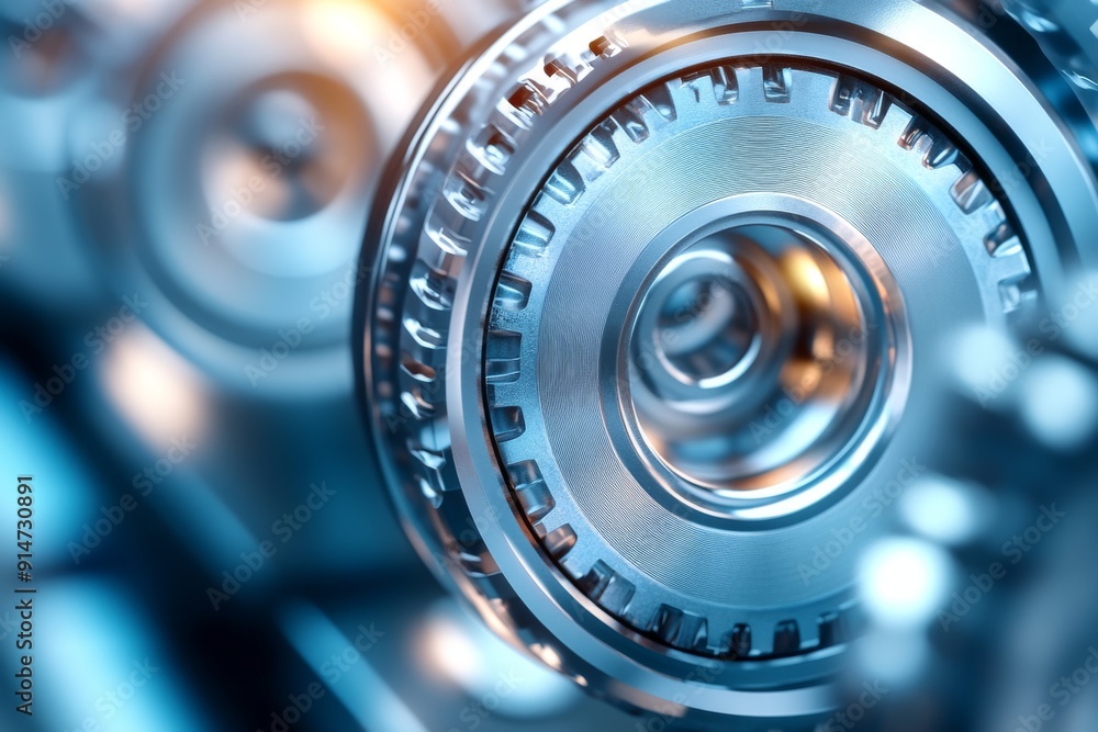 Aufkleber close up of a high tech mechanical gear system with metallic blue tones showcasing advanced engineer