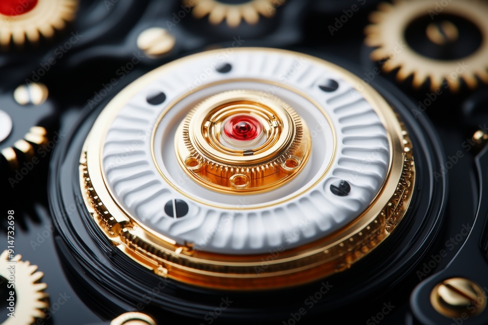 Poster intricate mechanical gear system with metallic textures and a monochrome color scheme showcasing det