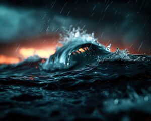 Naklejka premium Harsh weather with heavy rain and strong winds, illustrating the intensity of nature, Realism, Cool tones, Digital painting