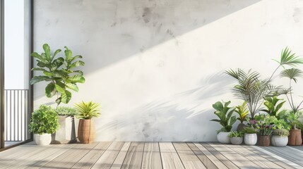 
Empty outdoor rooftop terrace with potted plants
