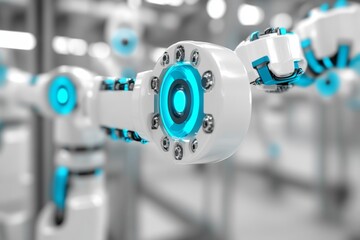 Futuristic humanoid robot with sleek white and black design showcasing advanced AI technology and human robot collaboration in a vibrant urban environment