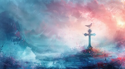 Naklejka premium cross in the clouds