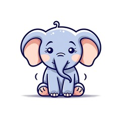 Obraz premium Cute Cartoon Elephant Sitting On A White Background