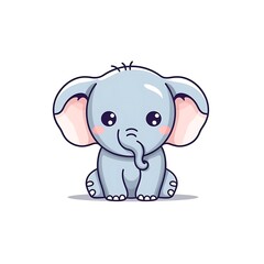 Fototapeta premium Cute Cartoon Baby Elephant Sitting on White Background