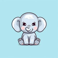 Fototapeta premium Cute Cartoon Baby Elephant Sitting on Blue Background
