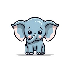 Fototapeta premium Adorable Cartoon Baby Elephant Sitting With Large Ears and Big Eyes