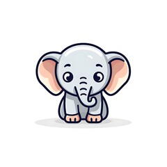 Fototapeta premium Cute Cartoon Baby Elephant Sitting on White Background