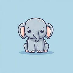 Fototapeta premium Cute Cartoon Baby Elephant Sitting on Blue Background