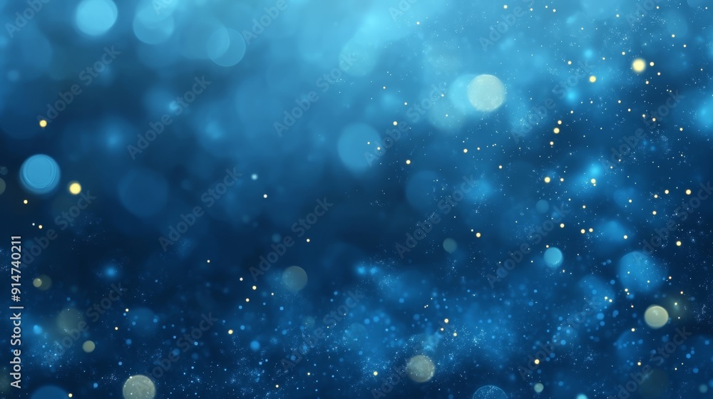 Poster blue bokeh background with glowing particles