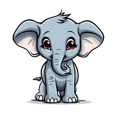 Obraz premium Cartoon Illustration of a Cute Baby Elephant Sitting on a White Background