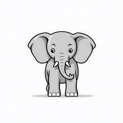 Fototapeta premium Cute Cartoon Elephant Standing on White Background