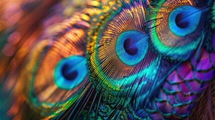 Obraz premium Close-up of Vibrant Peacock Feathers with Eye-like Patterns