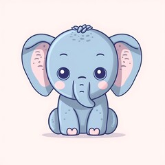 Obraz premium Cute Blue Baby Elephant Cartoon Illustration