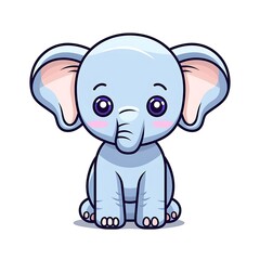 Fototapeta premium Cartoon Baby Elephant Sitting On White Background
