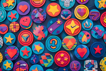 Naklejka premium Vibrant and Diverse Collection of Profile Badges for Social Media Achievements and Milestones