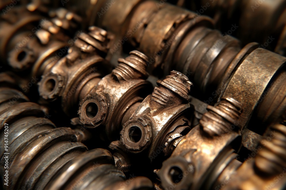Aufkleber close up of intricate mechanical components with bronze finish symbolizing the craftsmanship and adv