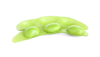 Raw green edamame pod with soybeans isolated on white