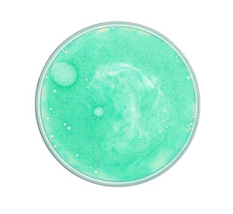 Petri dish with sample isolated on white, top view