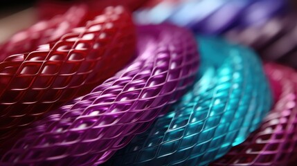 Closeup view of colorful plastic woven stripes. 