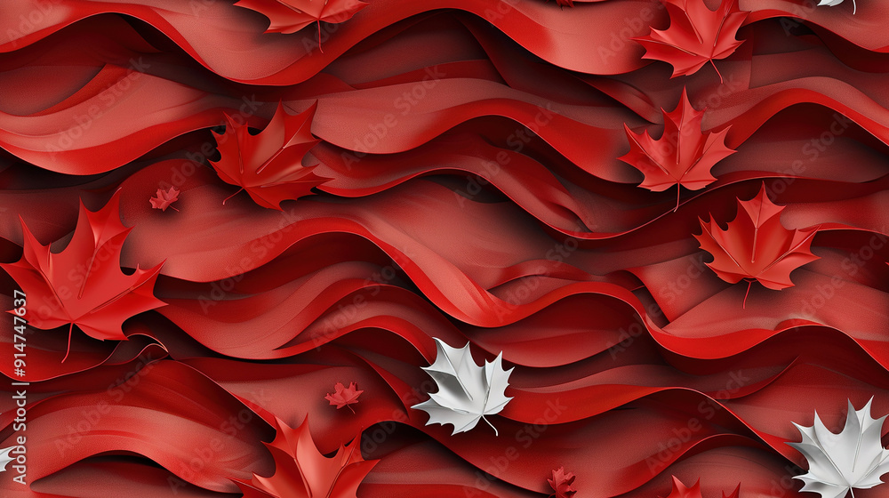 Wall mural 3d abstract red pattern with leaves texture background